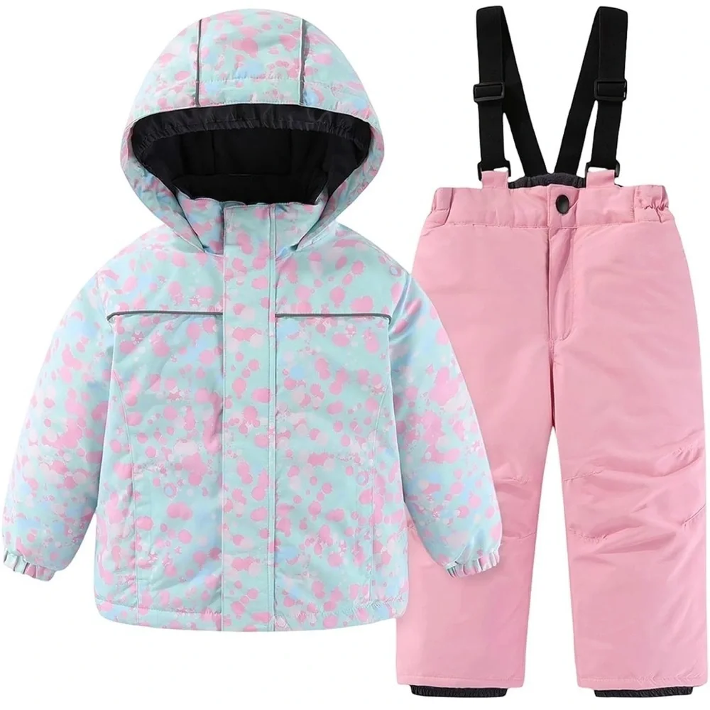 Girls 2-Piece Snow Suit Waterproof Snowboard Thick Padded Winter Jacket 3T/675